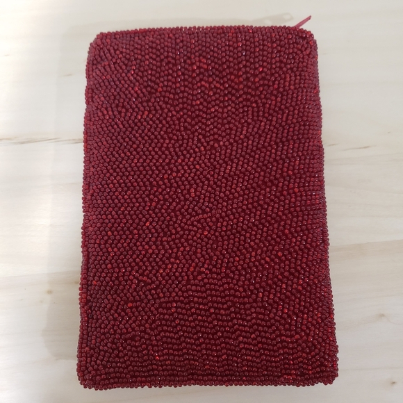 Beaded Heart Pattern Clutch Purse Bag Pouch Red Multicolor Beaded Boho Goth - Picture 4 of 11